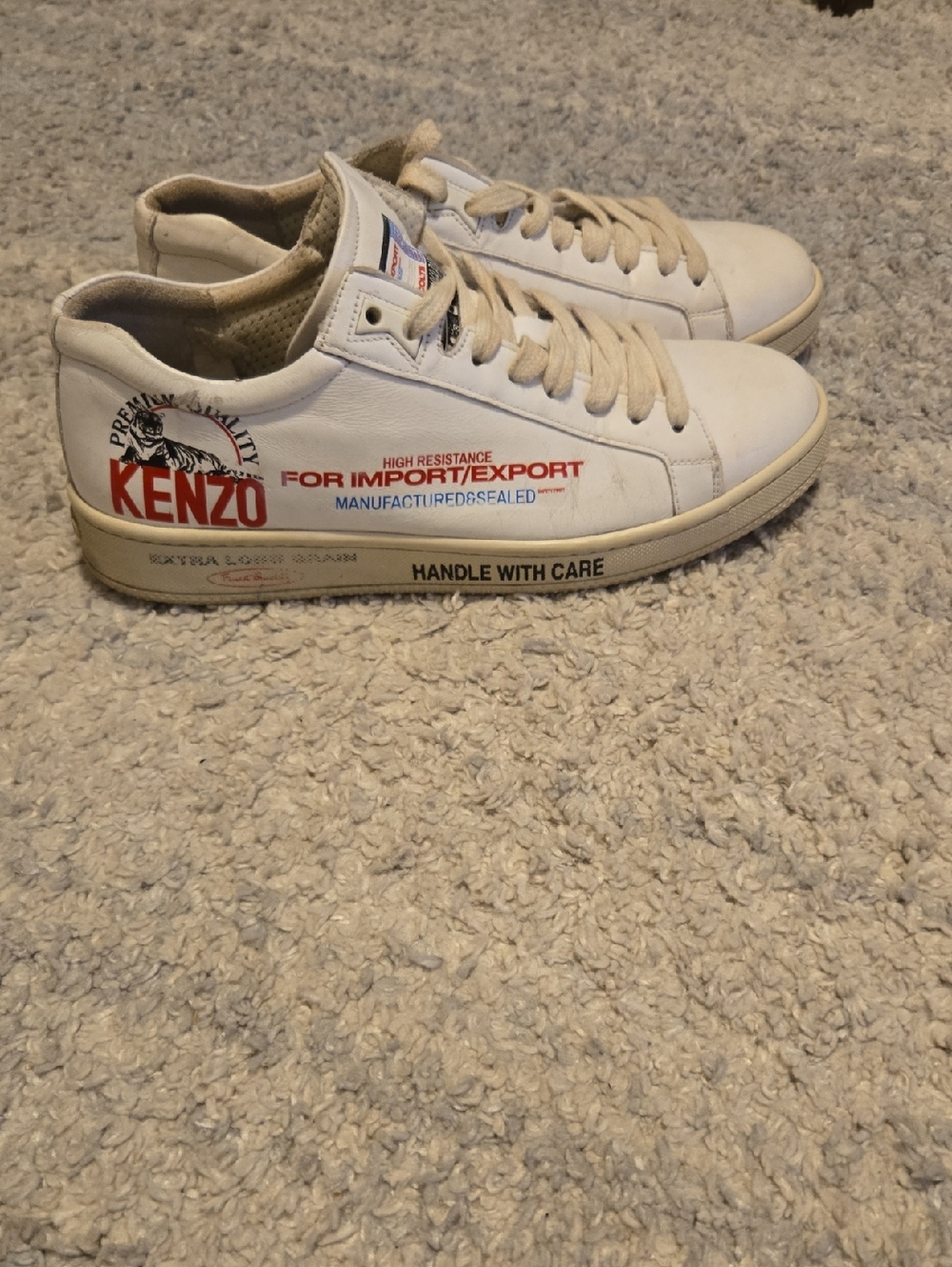 Kenzo Paris White Leather "Import/Export" Tiger Sneakers Eu 40